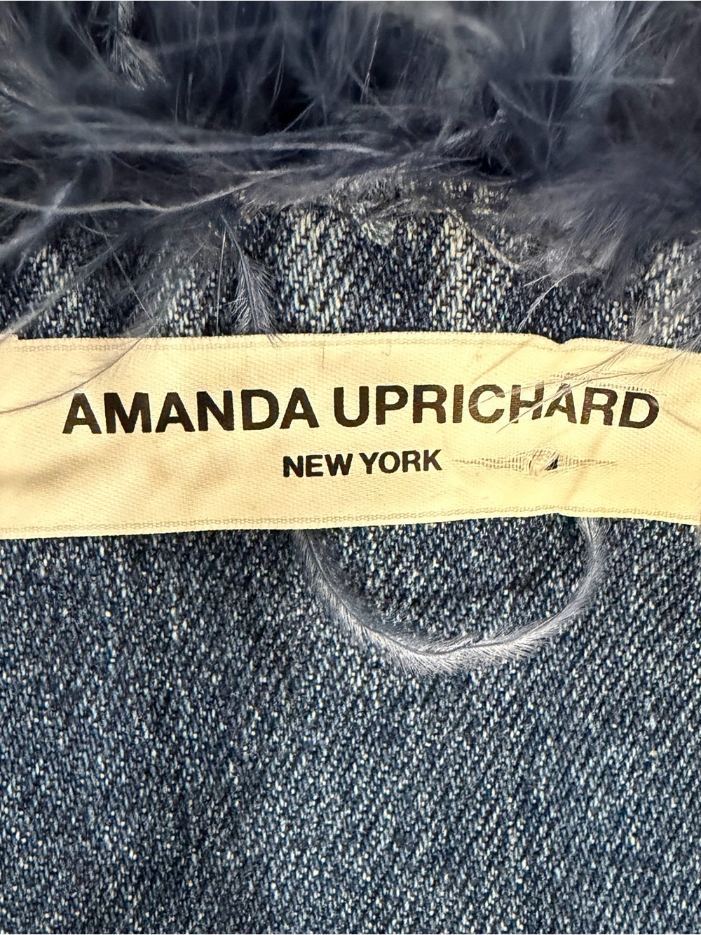 Amanda Uprichard Eleni Denim Strapless Mini Dress with Feather Trim Size Small - Picture 5 of 6